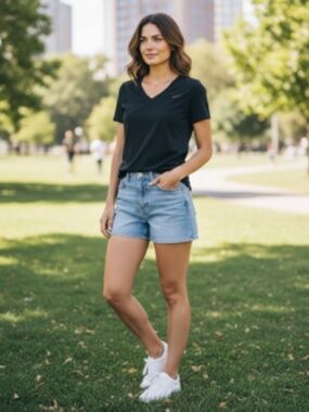 NWOT Nike Slim Fit Short Sleeve V-Neck Black Tee-Shirt with Logo Size XL